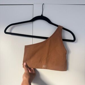 SET Active Brown One Shoulder Sports Bra Size S